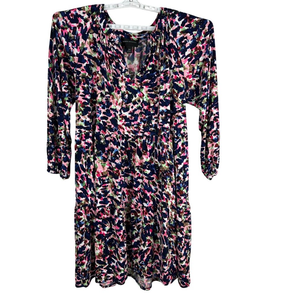 Donna Morgan Womens 14W Multicolor Printed Dress Navy Pink Lightweight Polyester